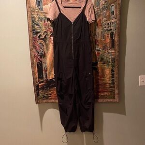 Black Jumpsuit with Mocha Color T-Shirt
